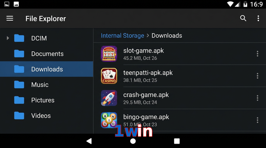 Main screen of 1Win gameapk page for PK players